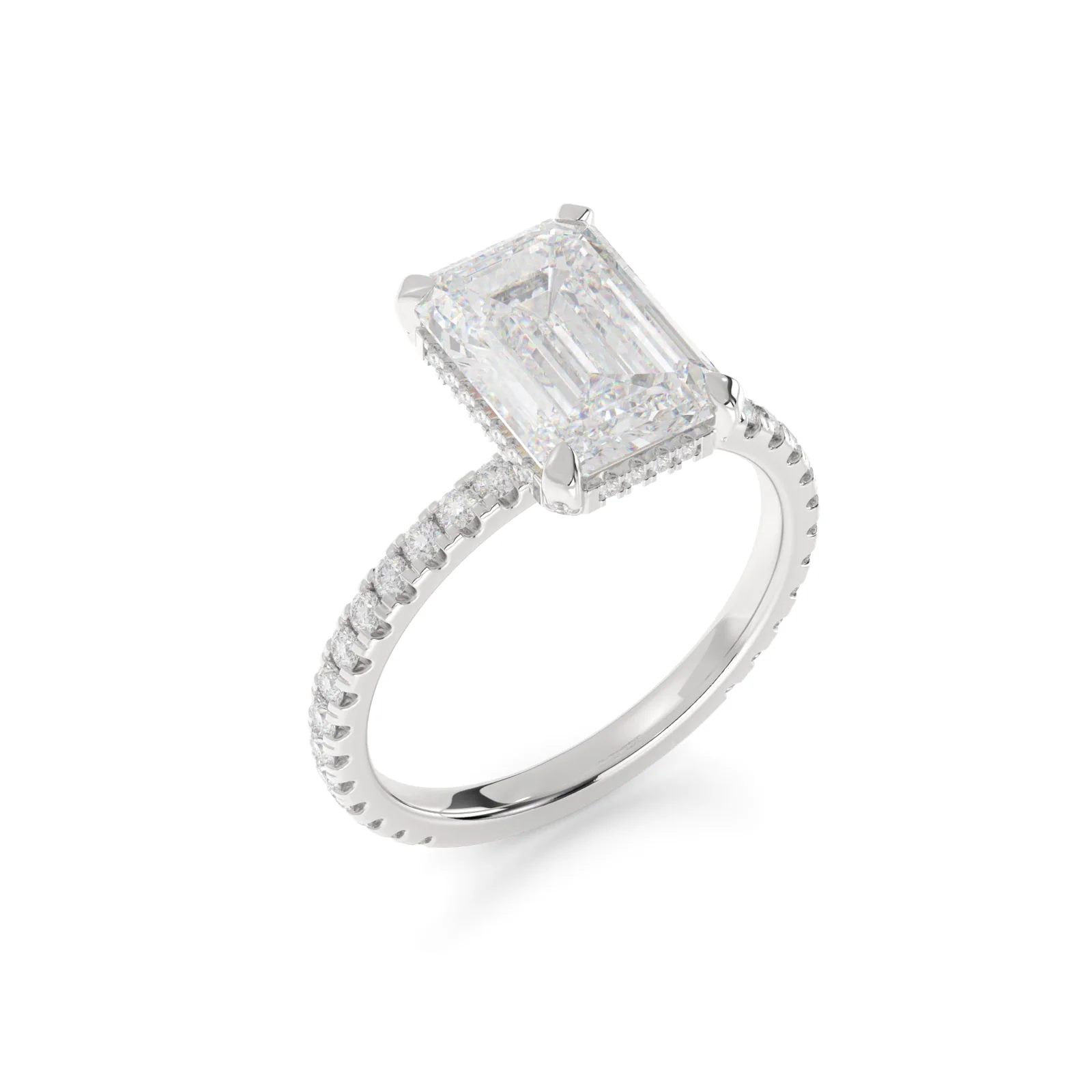 9.18 Cts 14k White Gold Emerald Shape Hidden Halo Ring - Image 4