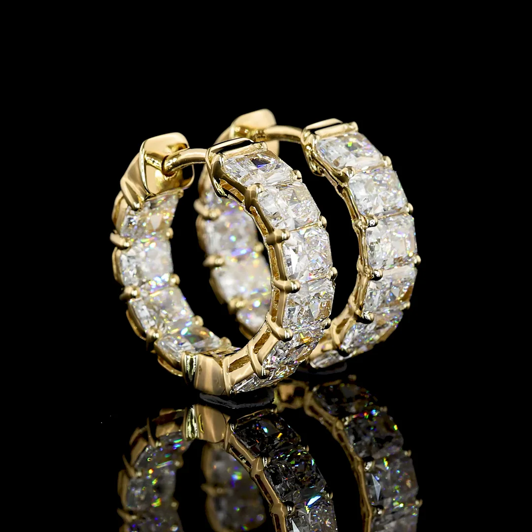6.68 Cts 14k Yellow Gold Radiant Shape Huggies Earring - Video