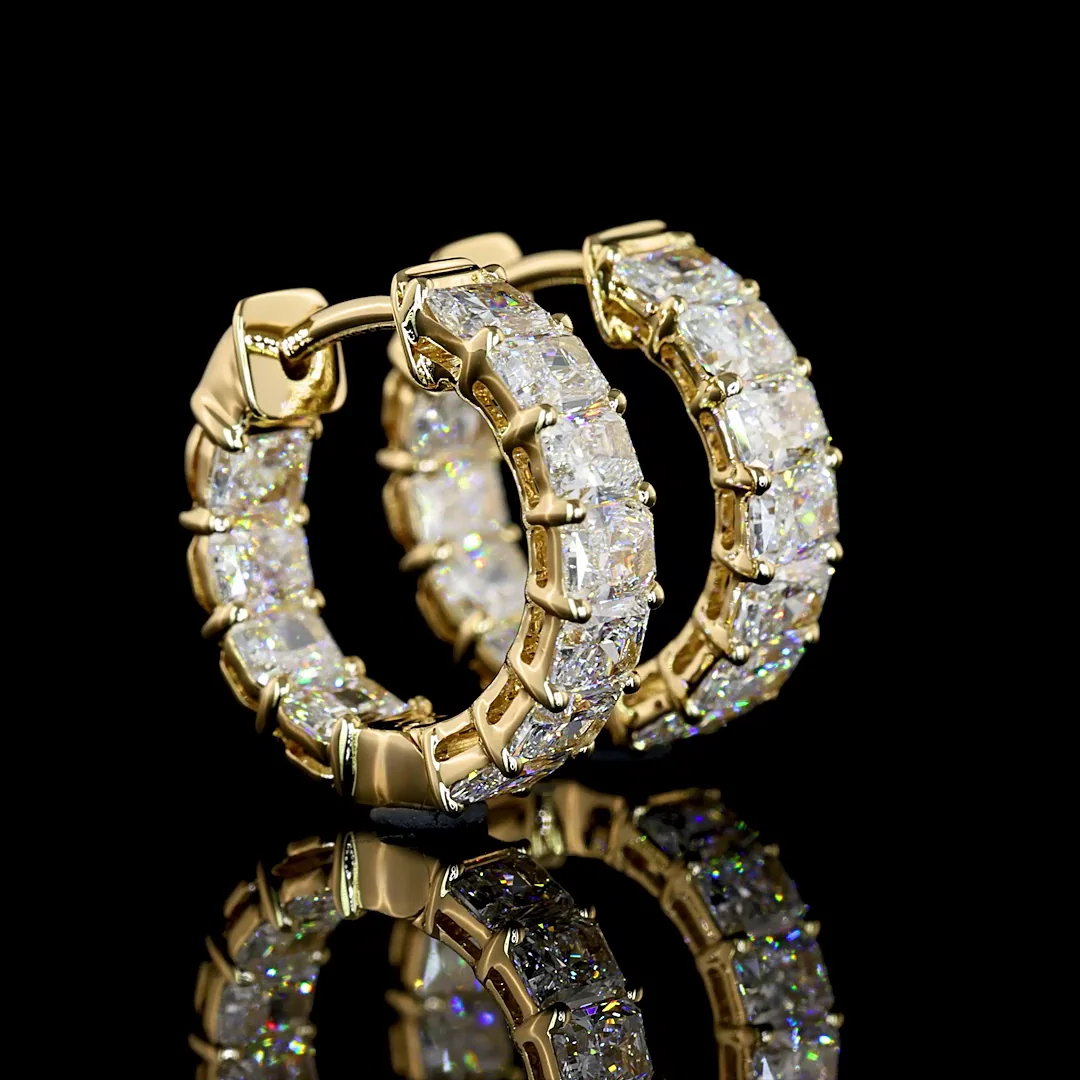 6.32 Cts 14k Yellow Gold Radiant Shape Huggies Earring - Video