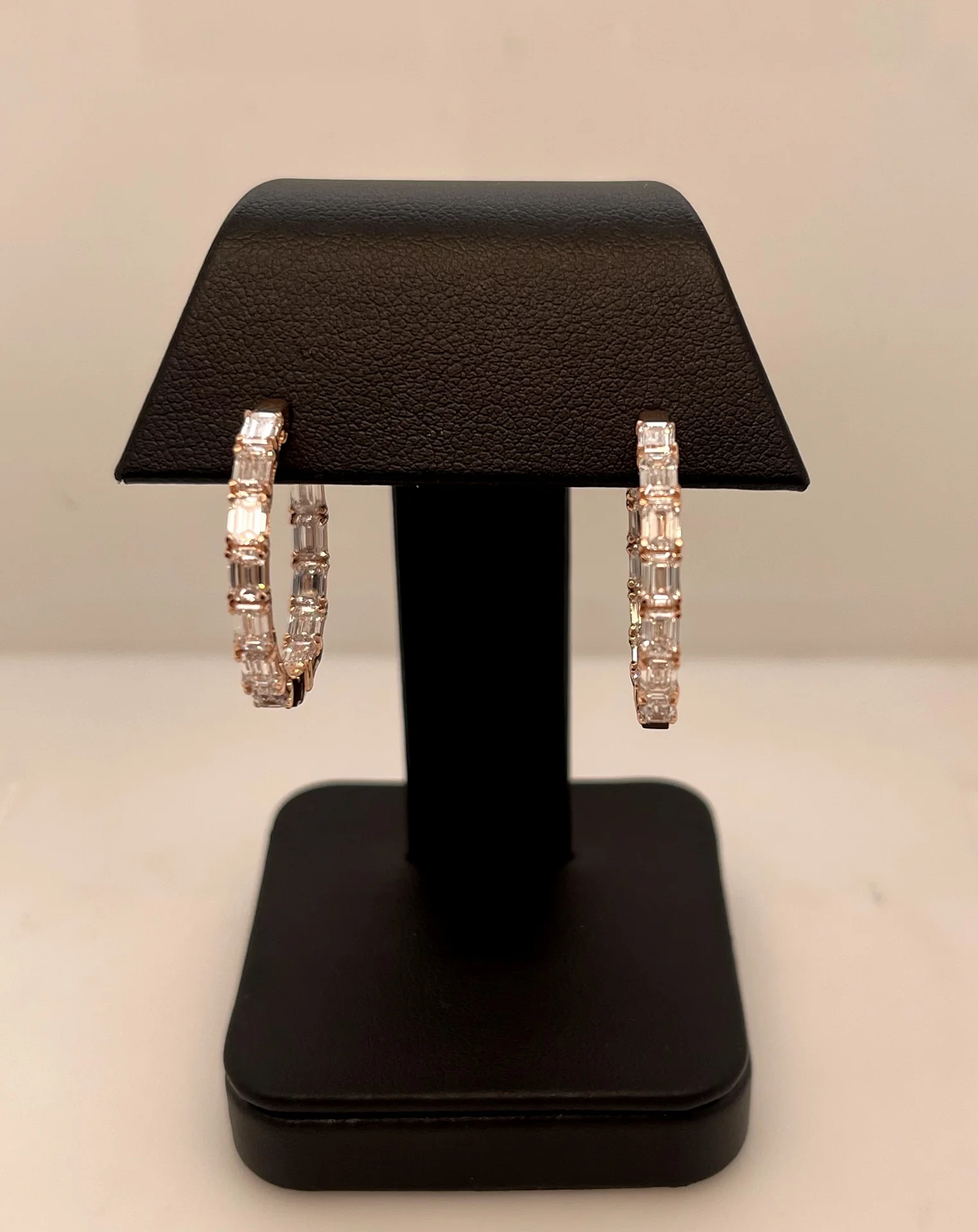 5.41 Cts 14k Rose Gold Emerald Shape Hoops Earring - Image 2