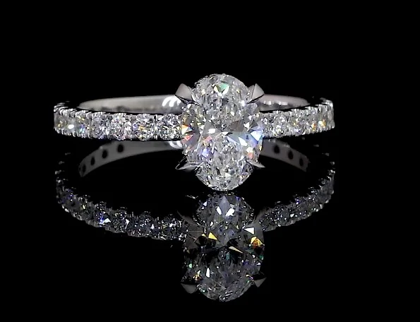 1.75 Cts 14k White Gold Oval Shape Hidden Halo Ring - Video