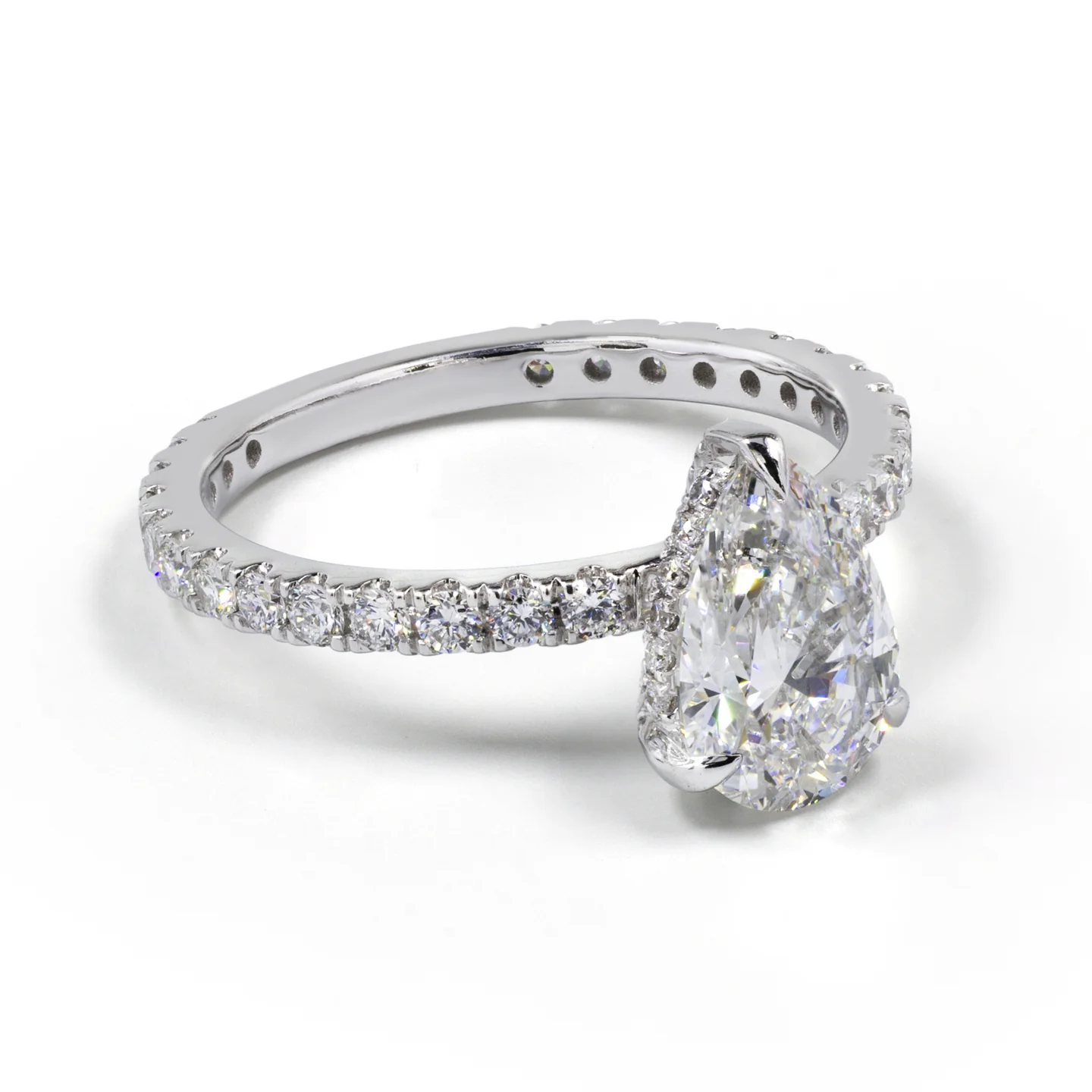 2.24 Cts 14k White Gold Pear Shape Hidden Halo Ring - Image 4