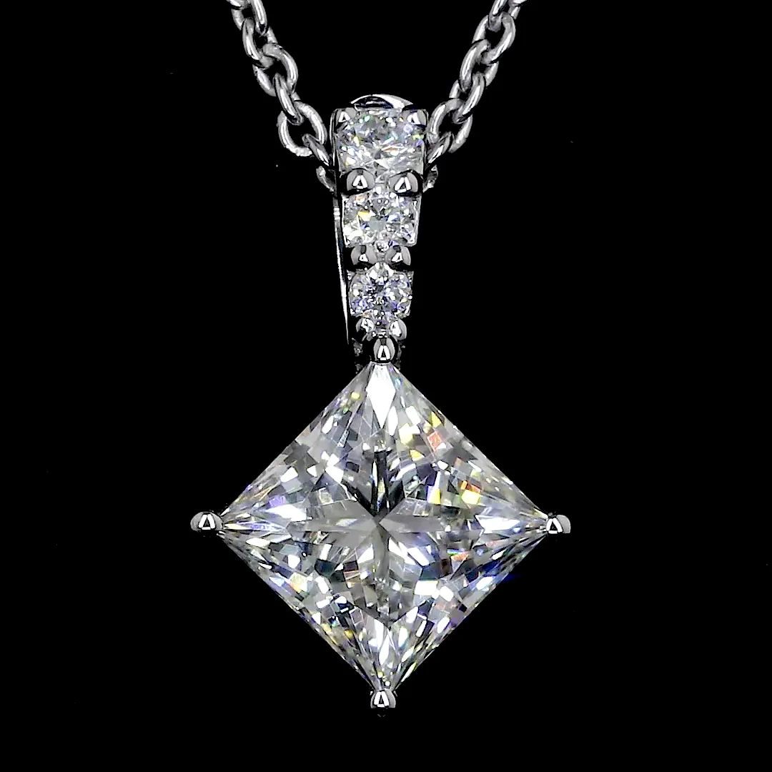 1.38 Cts 14k White Gold Princess Shape Pendant Pendant - Image 2