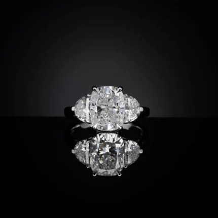 4.79 Cts 14k White Gold Cushion Modified Shape 3 Stones Ring - Video