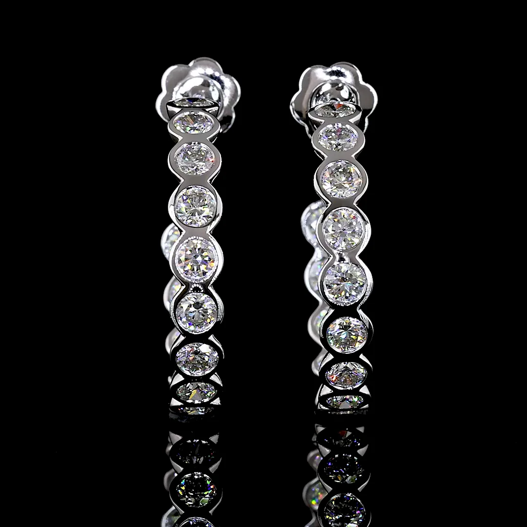 4.36 Cts 14k White Gold Round Shape C Hoops Earring - Video