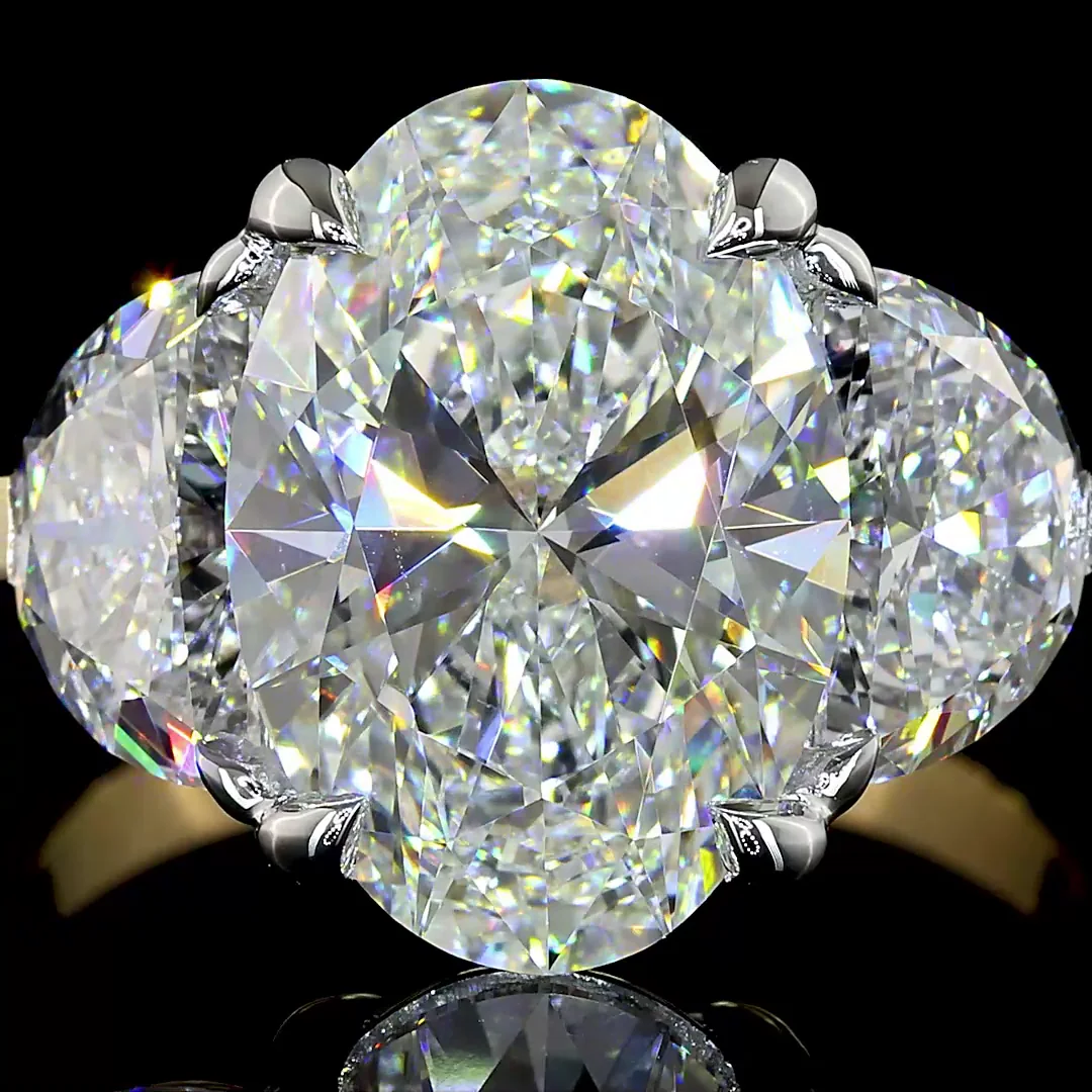 5.61 Cts 14k Two Tone Moon Half Shape 3 Stones Ring - Image 3