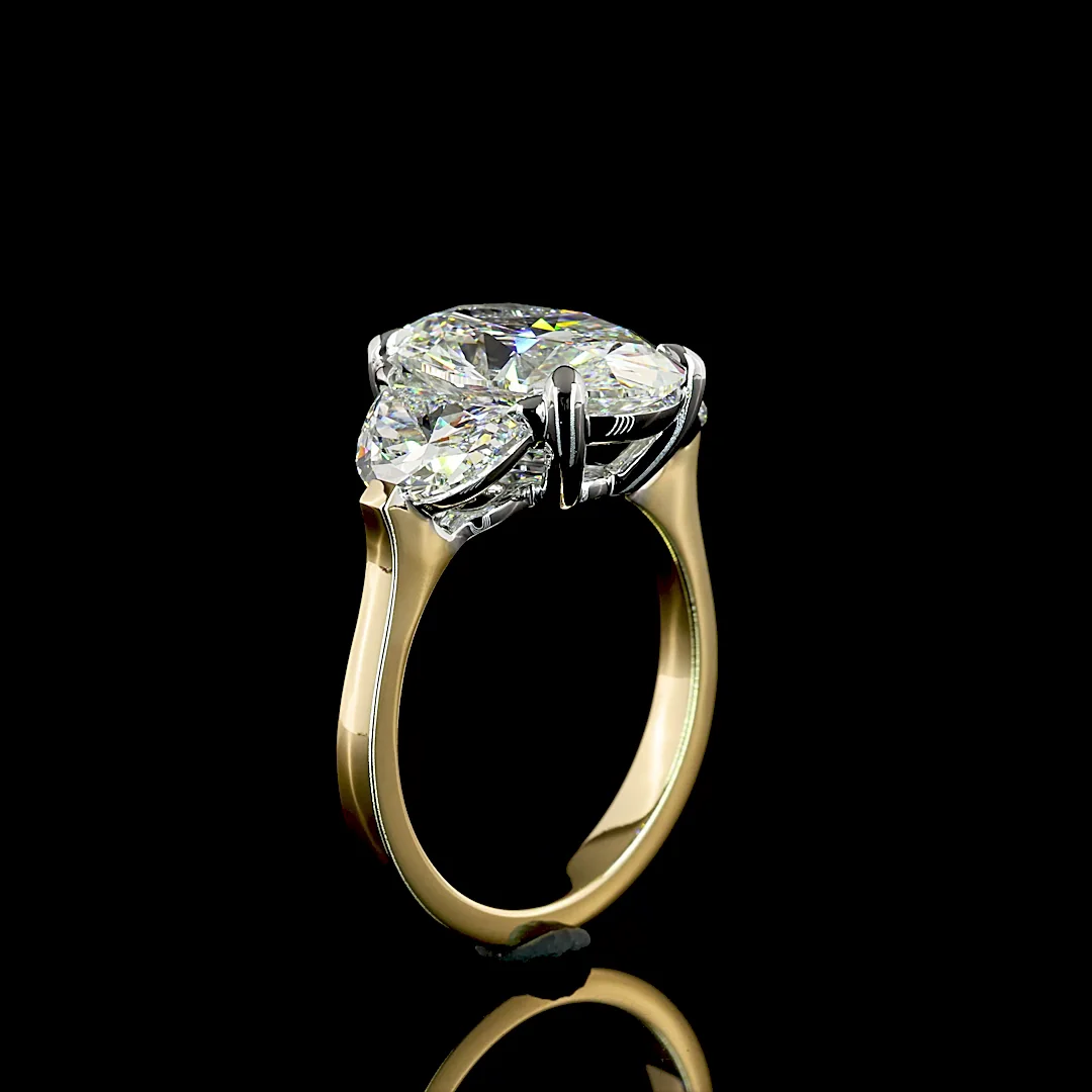 5.61 Cts 14k Two Tone Moon Half Shape 3 Stones Ring - Image 4