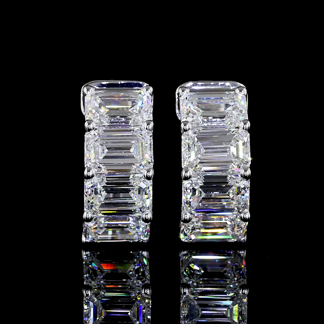 4.27 Cts 14k White Gold Emerald Shape Huggies Earring - Video