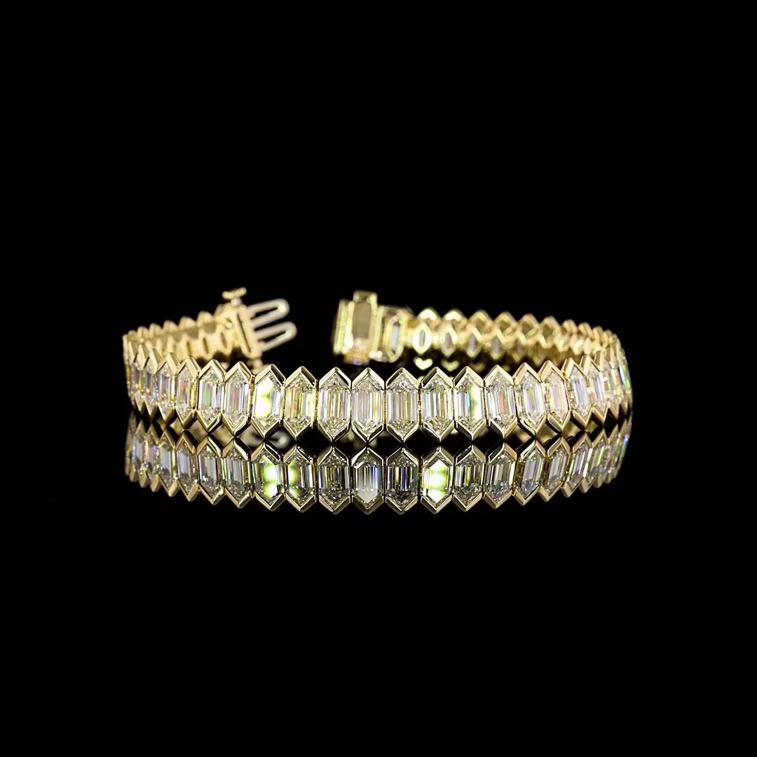24.56 Cts 14k Yellow Gold Step Marquise Shape Tennis Bracelet - Video
