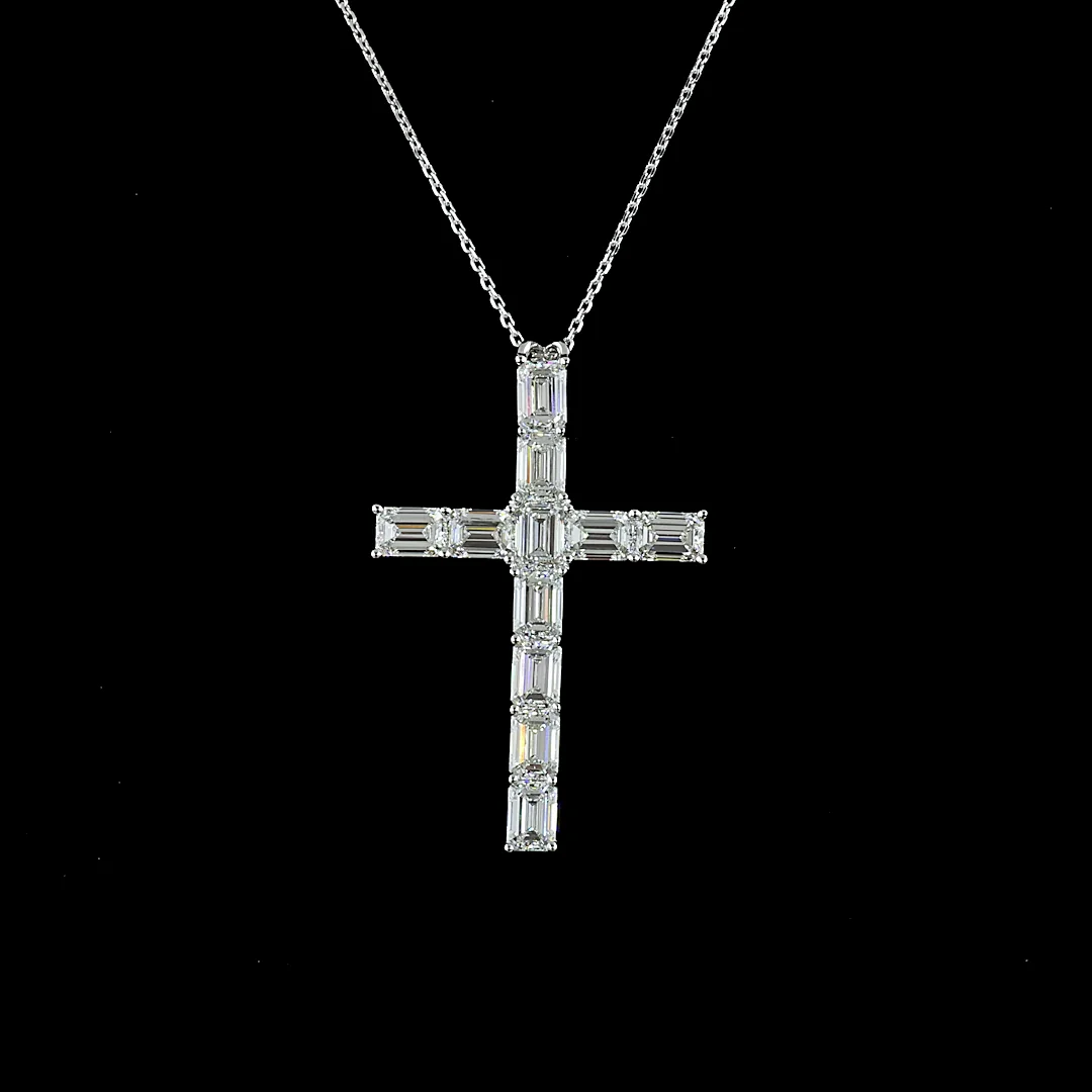 5.61 Cts 14k White Gold Emerald Shape Symbol Pendant - Image 3