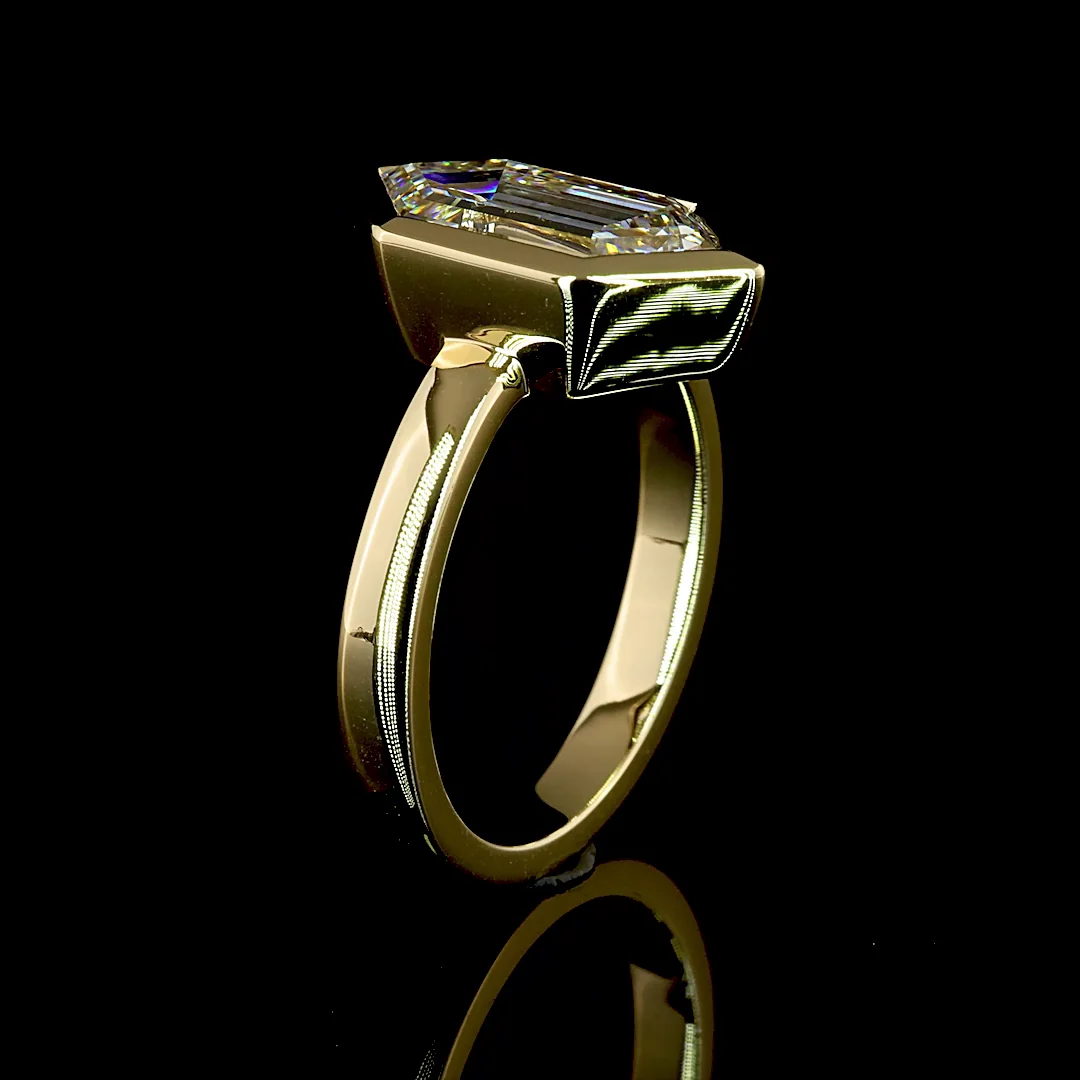 3.22 Cts 14k Yellow Gold Step Marquise Shape Solitaire Ring - Image 4