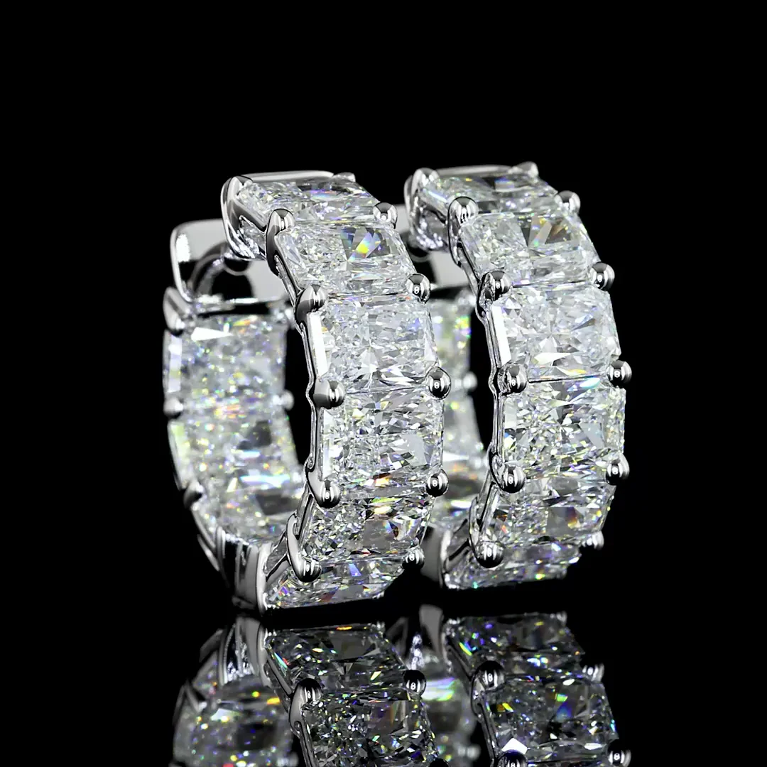 6.51 Cts 14k White Gold Radiant Shape Huggies Earring - Video