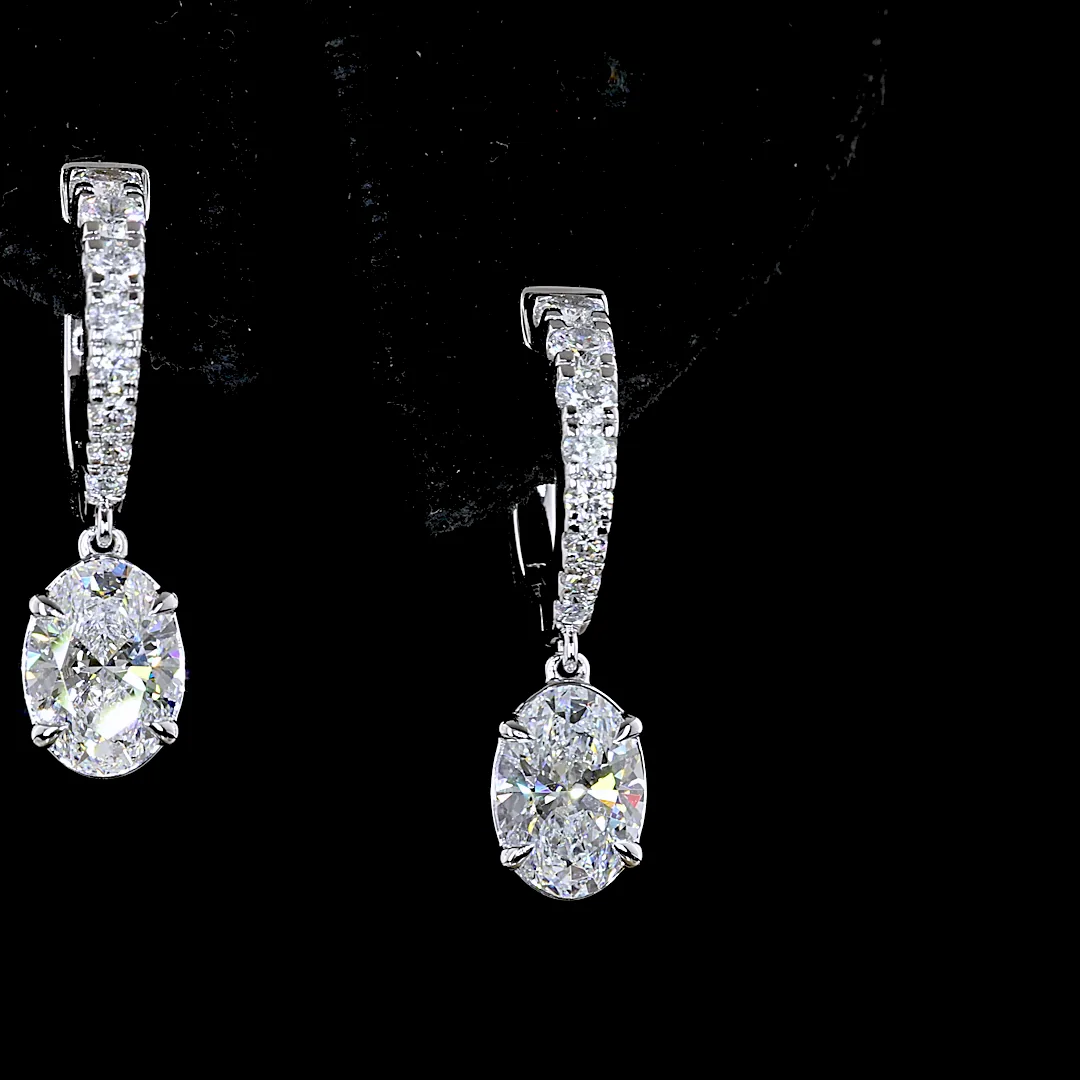 2.58 Cts 14k White Gold Oval Shape Hanging Earring - Image 2