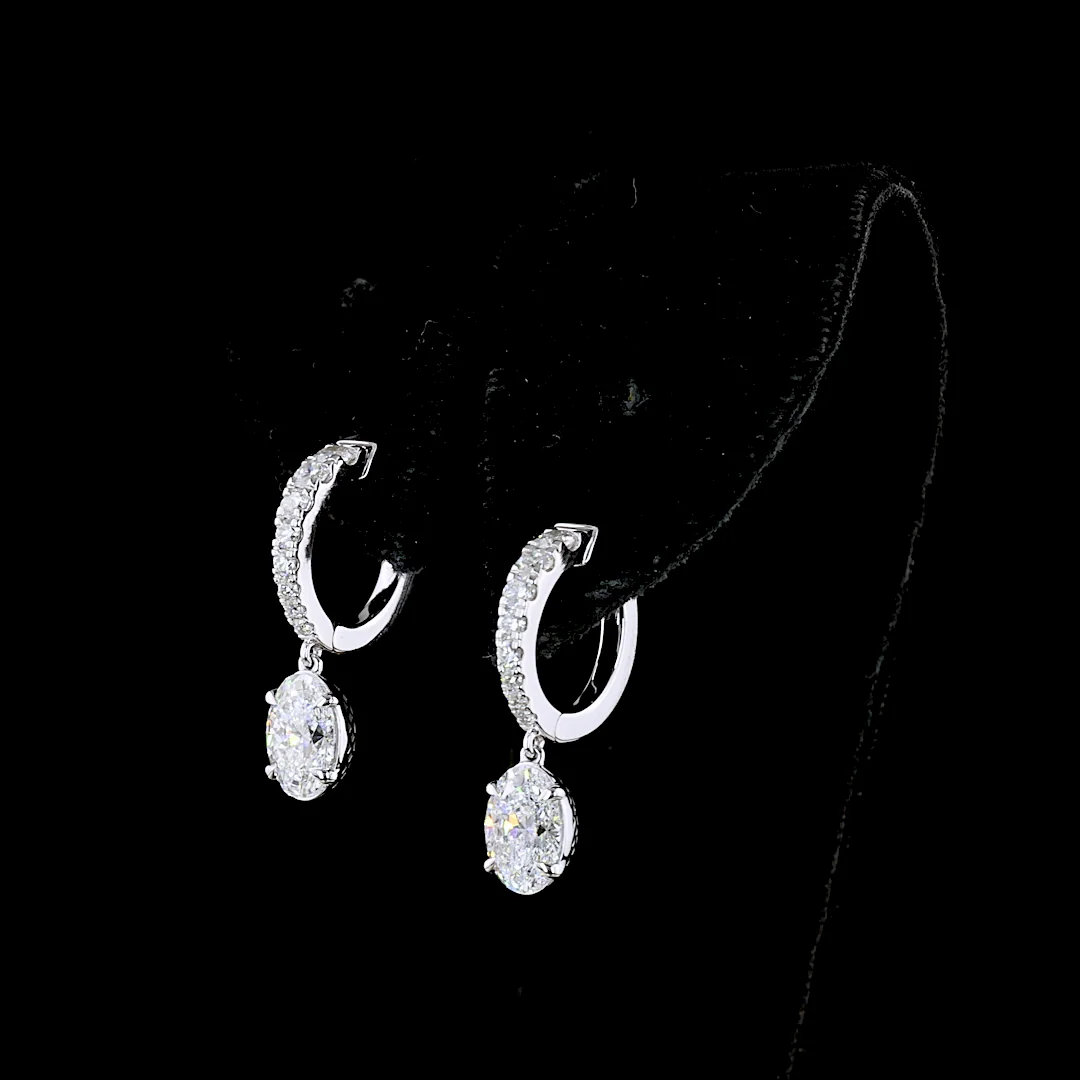2.58 Cts 14k White Gold Oval Shape Hanging Earring - Image 3