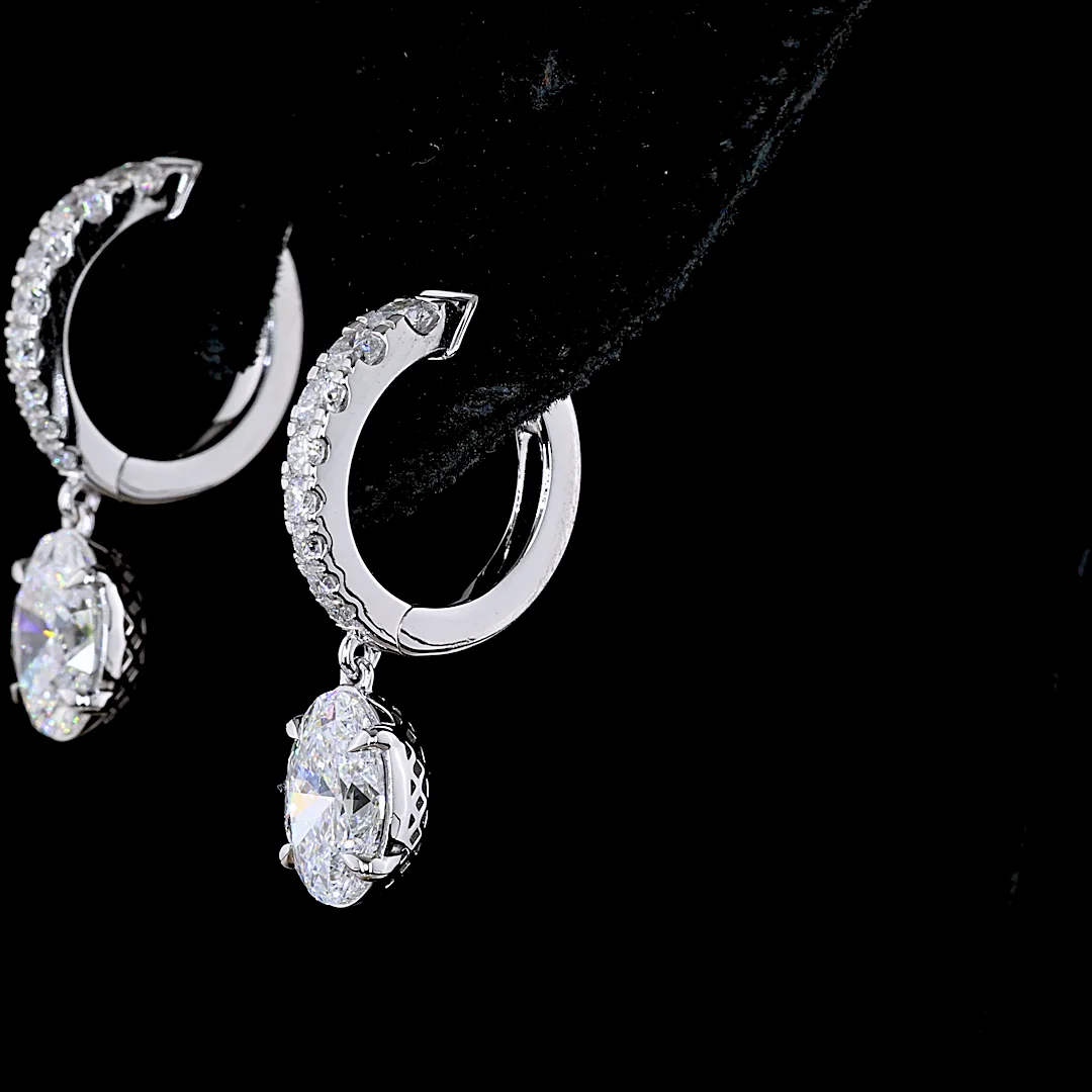 2.58 Cts 14k White Gold Oval Shape Hanging Earring - Image 4
