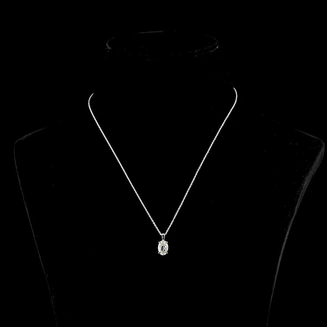 1.83 Cts 14k White Gold Antique Oval Shape Solitaire Pendant - Video
