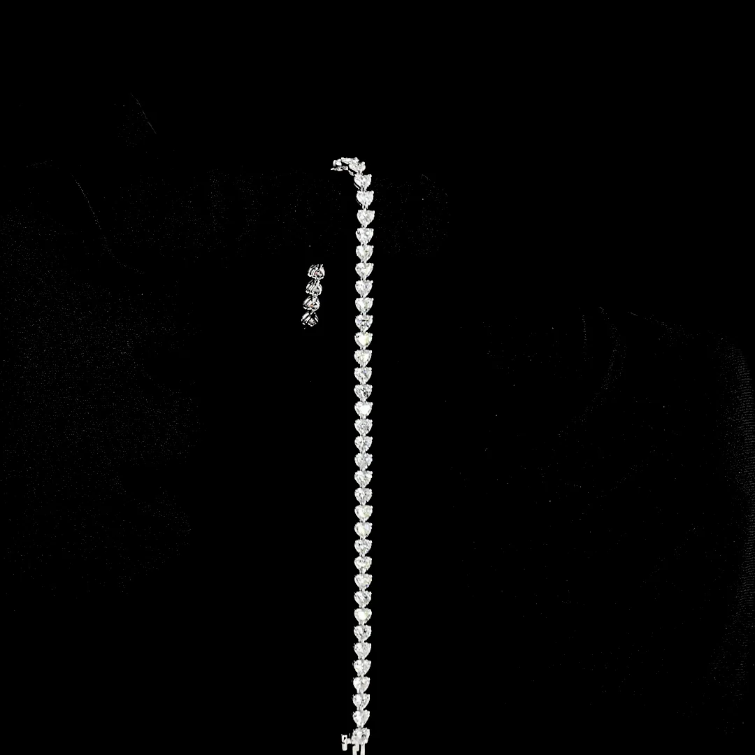 5.46 Cts 14k White Gold Heart Shape Tennis Bracelet - Image 3