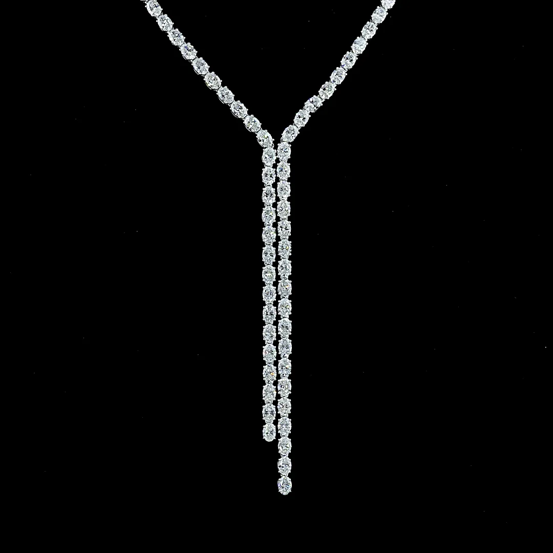 14.37 Cts 14k White Gold Oval Shape Lariat Necklace - Image 3