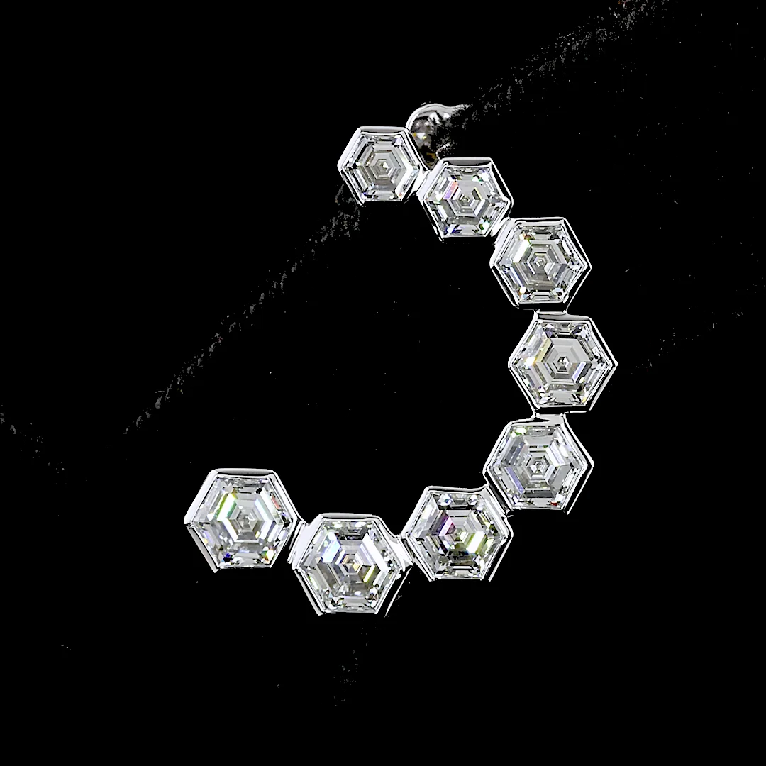 6.82 Cts 14k White Gold Octagon Shape Crawler Earring - Image 3