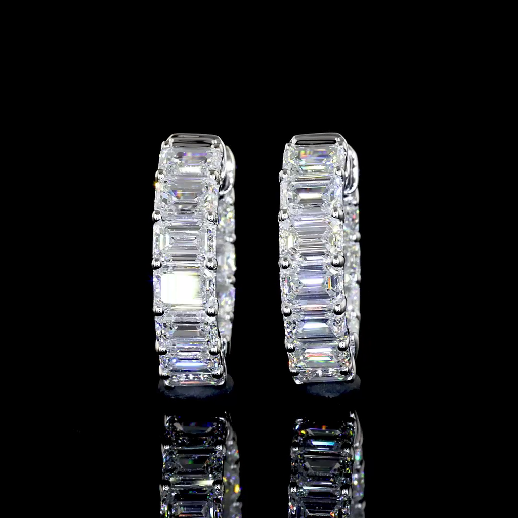 3.14 Cts 14k White Gold Emerald Shape Huggies Earring - Image 2