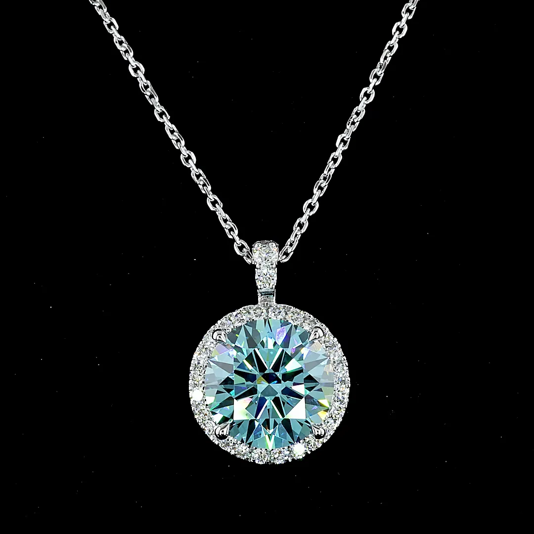 3.39 Cts 14k White Gold Round Shape Halo Pendant - Image 2