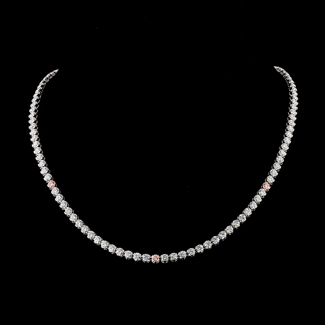 10.73 Cts 14k Two Tone Round Shape Tennis Necklace - Video