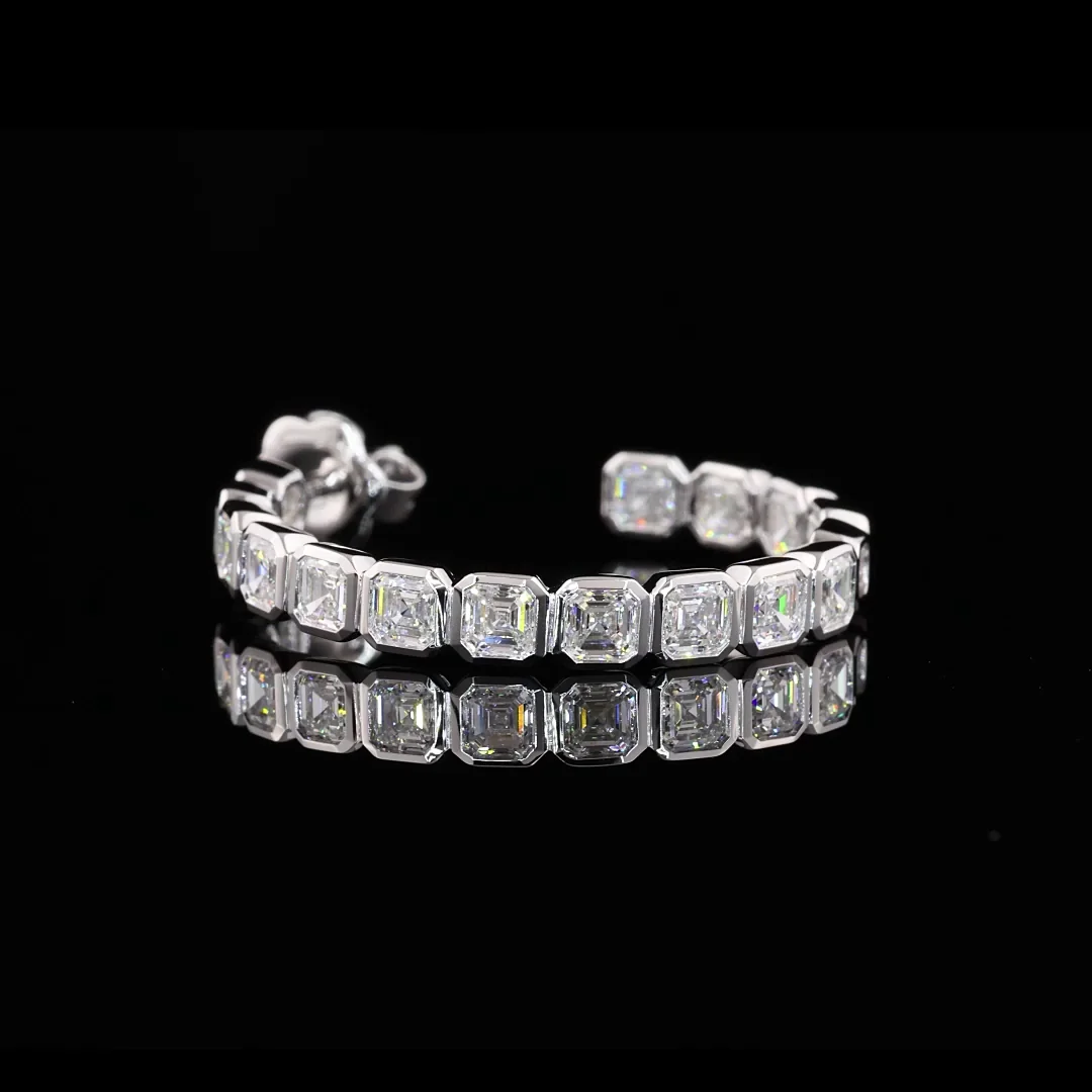 5.19 Cts 14k White Gold Asscher Shape C Hoops Earring - Image 4