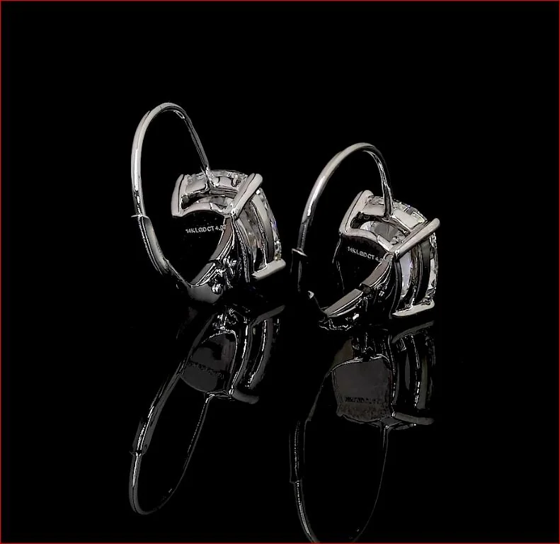 4.07 Cts 14k White Gold Antique Cushion Shape Hanging Earring - Image 3
