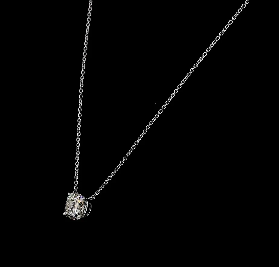 1.01 Cts 14k White Gold Cushion Shape Solitaire Pendant - Image 2