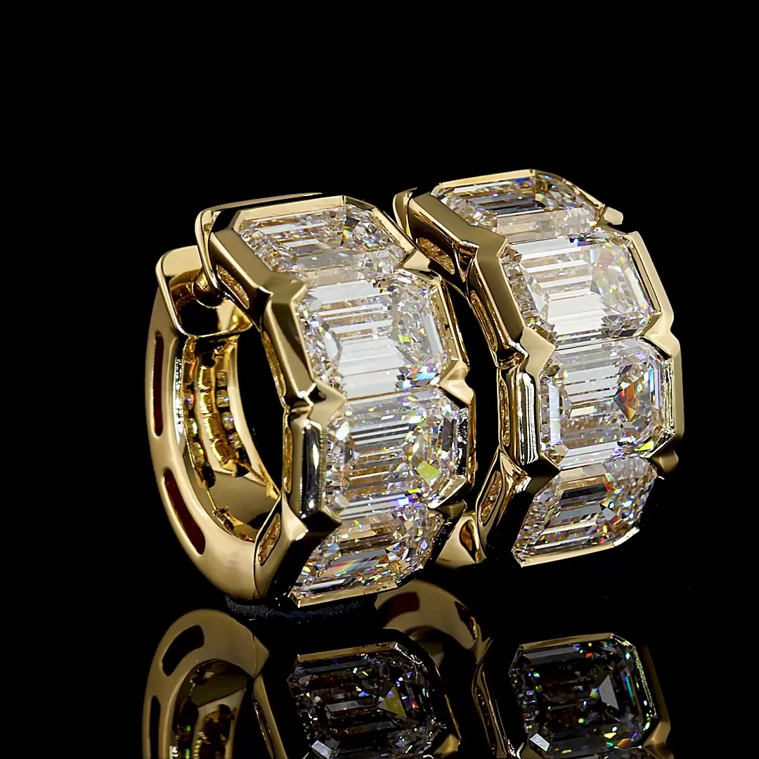 6.51 Cts 14k Yellow Gold Emerald Shape Huggies Earring - Image 3