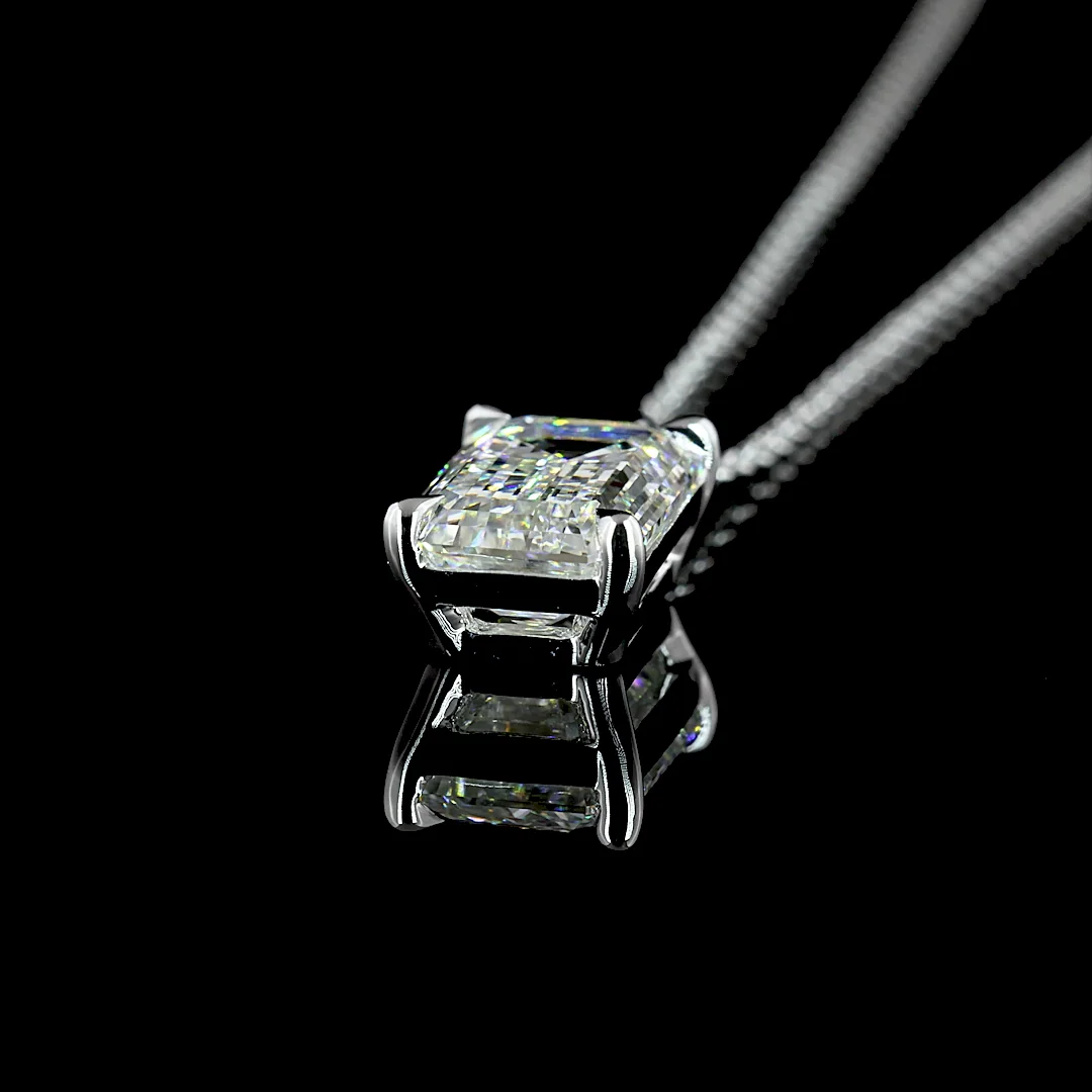 2.51 Cts 14k White Gold Emerald Shape Solitaire Pendant - Image 4