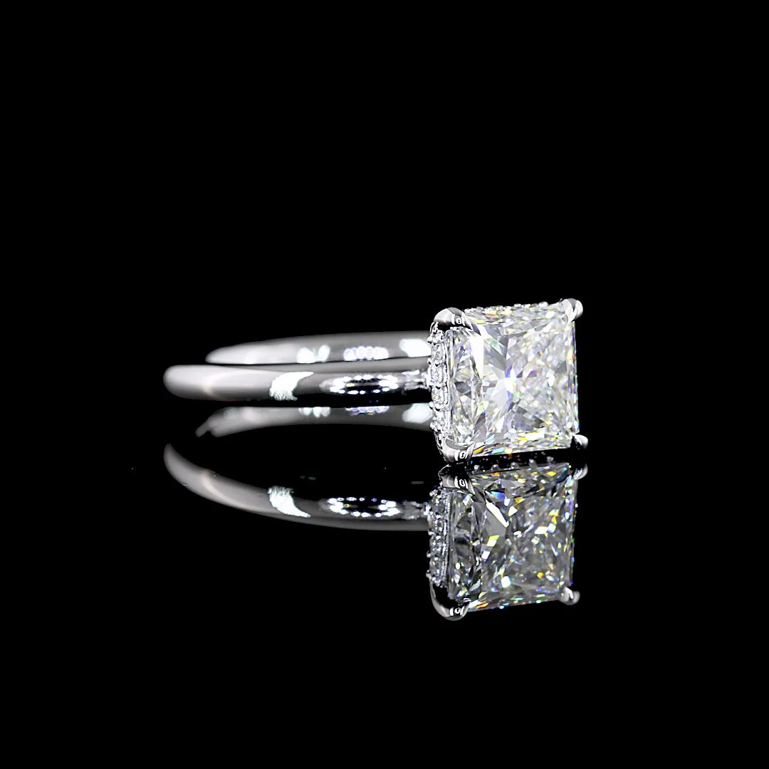 2.13 Cts 14k White Gold Princess Shape Hidden Halo Ring - Video