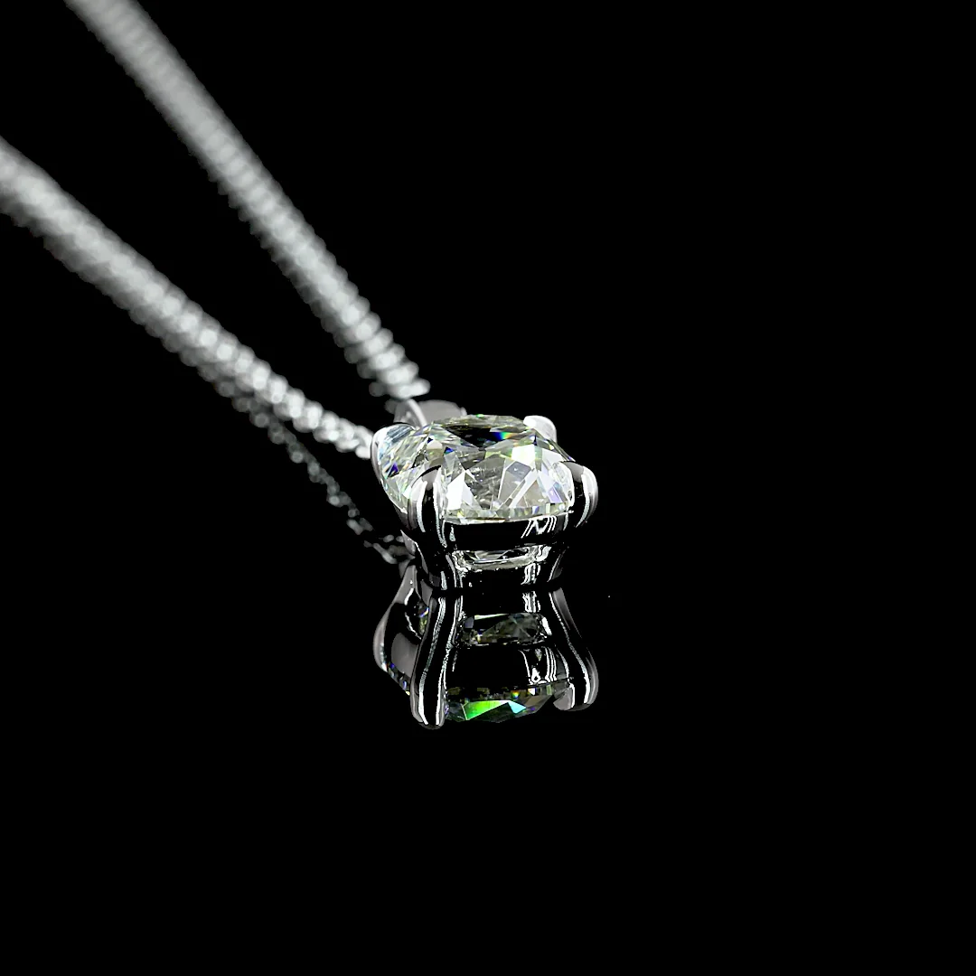 1.01 Cts 14k White Gold Antique Cushion Shape Solitaire Pendant - Image 2