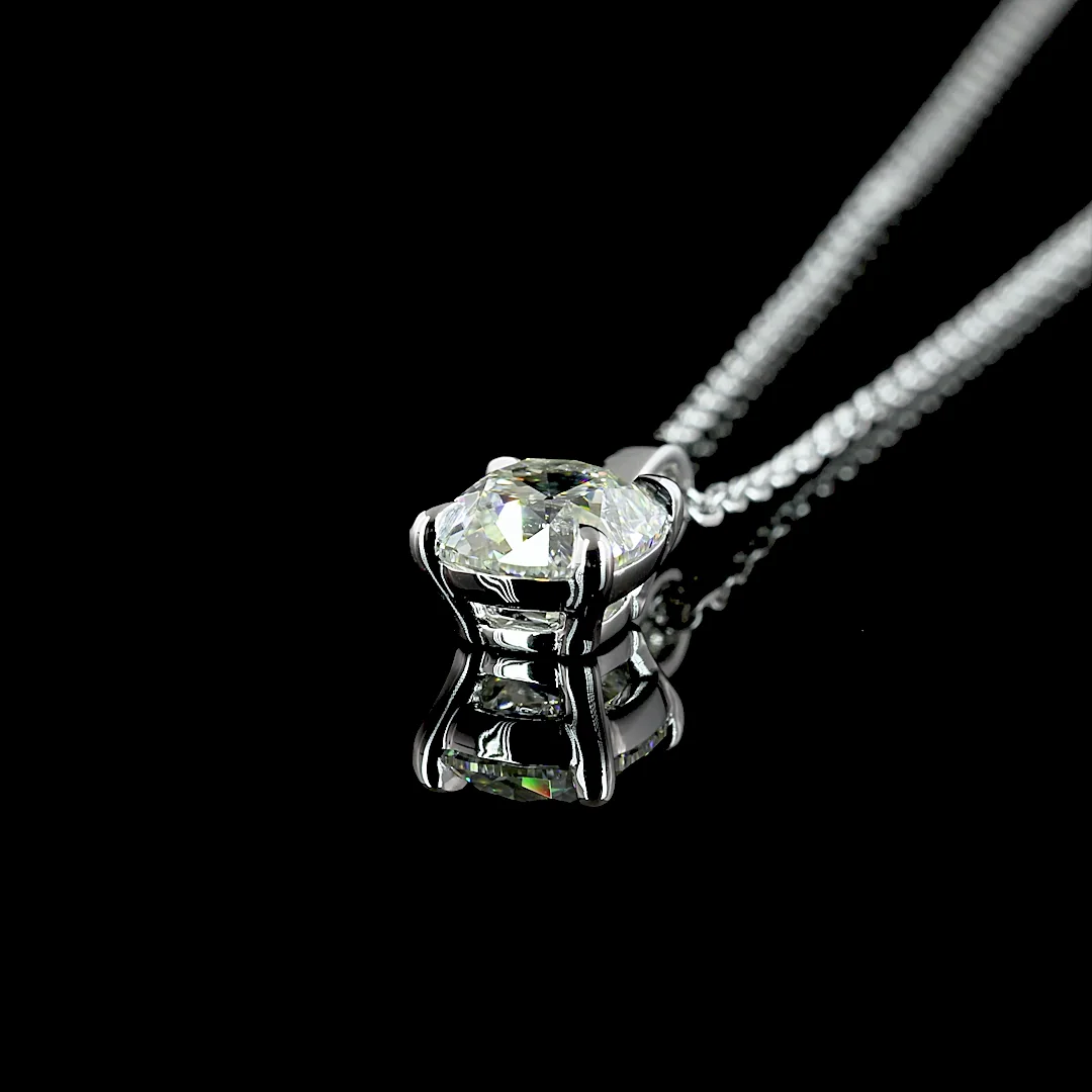 1.01 Cts 14k White Gold Antique Cushion Shape Solitaire Pendant - Image 4