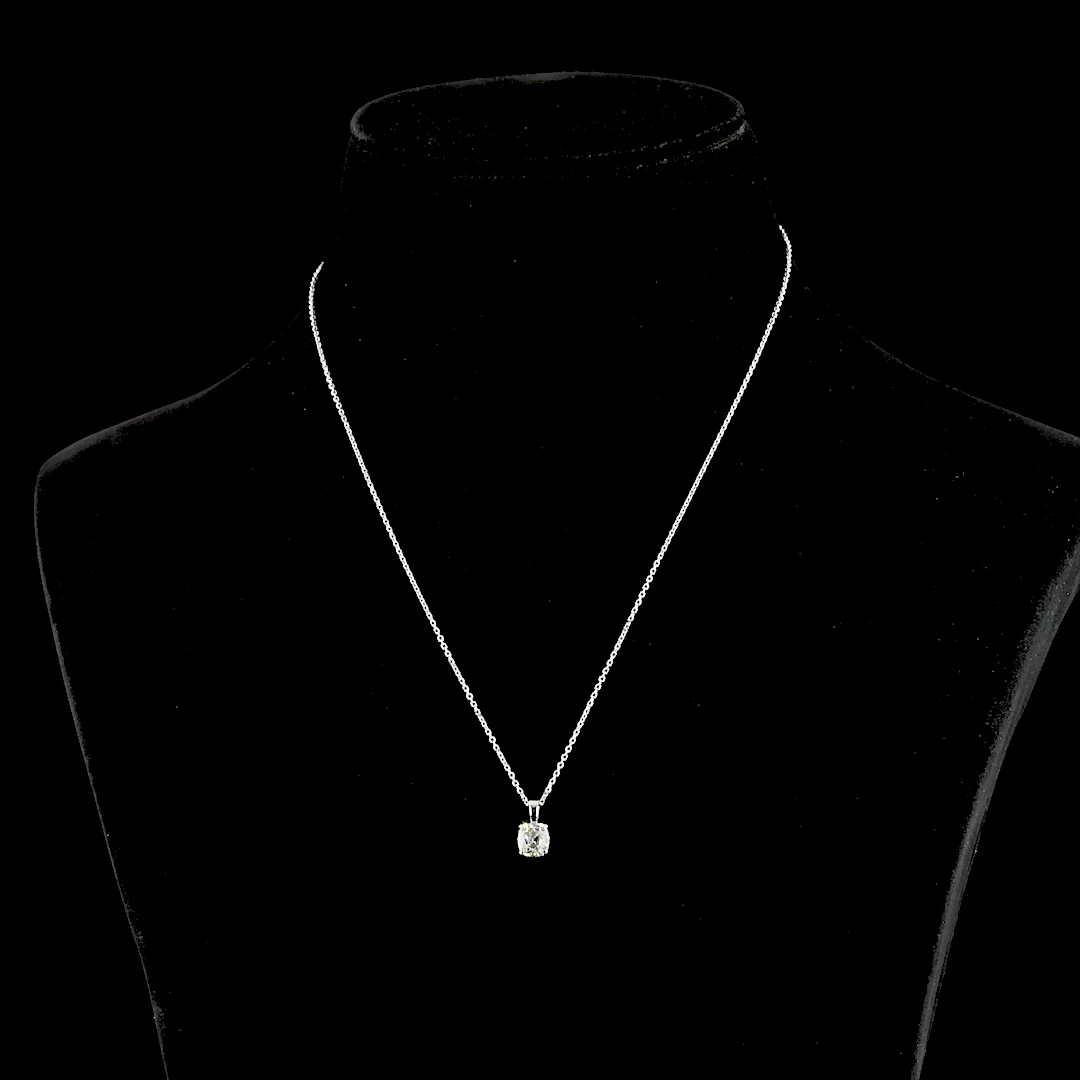1.01 Cts 14k White Gold Antique Cushion Shape Solitaire Pendant - Video