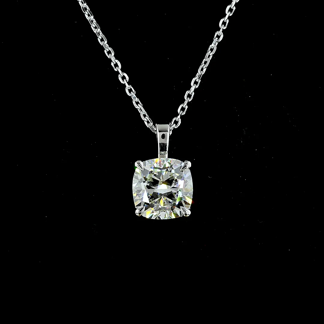 1.51 Cts 14k White Gold Square Cushion Brilliant Shape Solitaire Pendant - Image 3