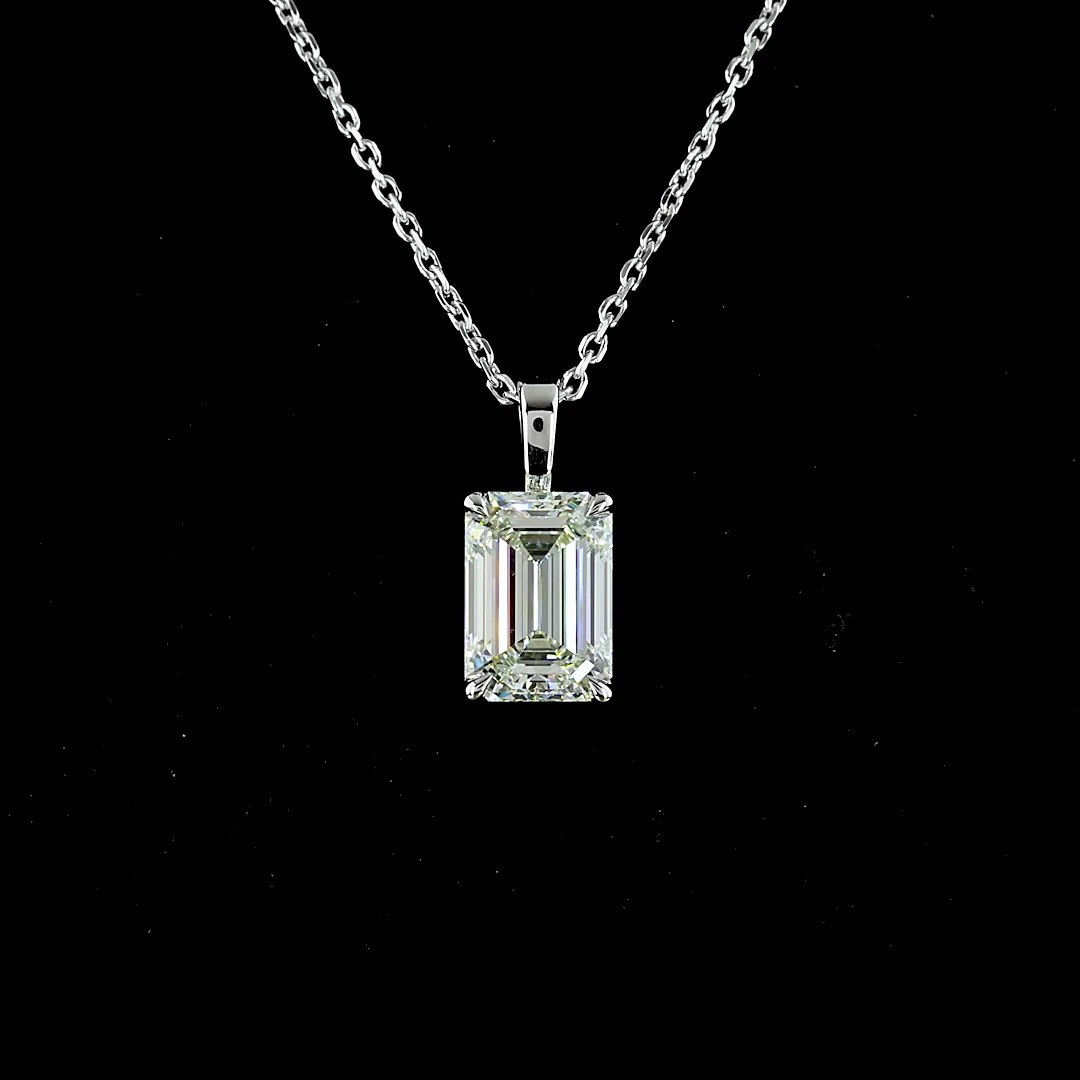 1.65 Cts 14k White Gold Emerald Shape Solitaire Pendant - Image 3