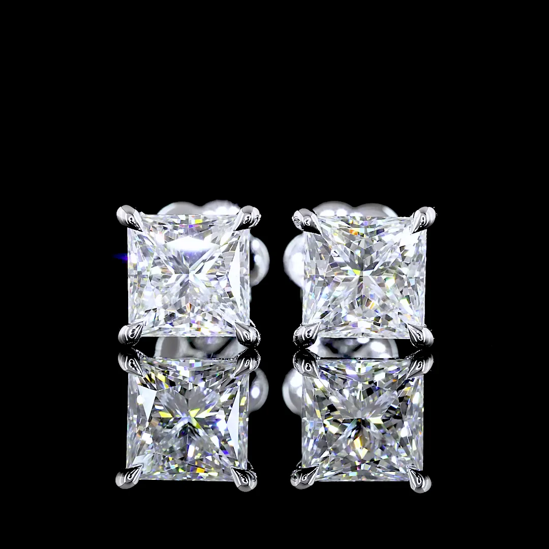 0 Cts 14k White Gold Princess Shape Studs Earring - Image 3