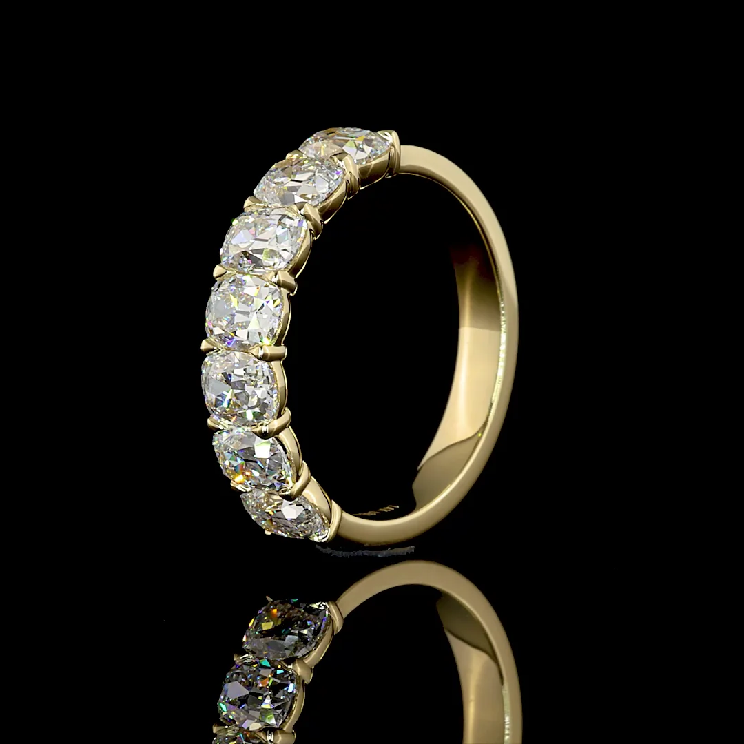 3.27 Cts 14k Yellow Gold Antique Cushion Shape 7 Stones Eternity Band - Image 4