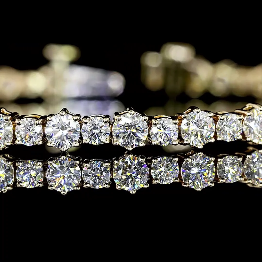 4.96 Cts 14k Yellow Gold Round Shape Station Line Tennis Bracelet - Image 2