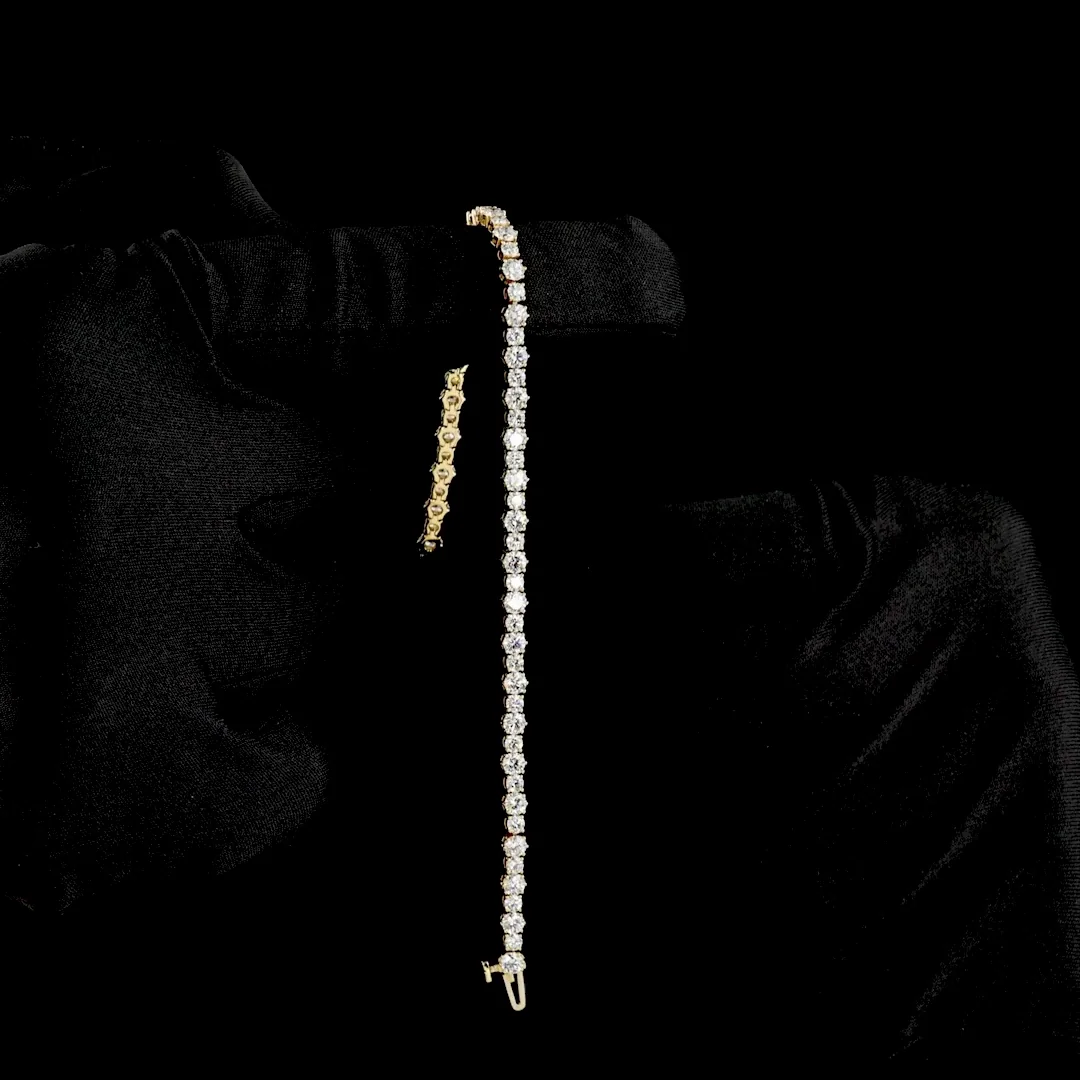 4.96 Cts 14k Yellow Gold Round Shape Station Line Tennis Bracelet - Image 3