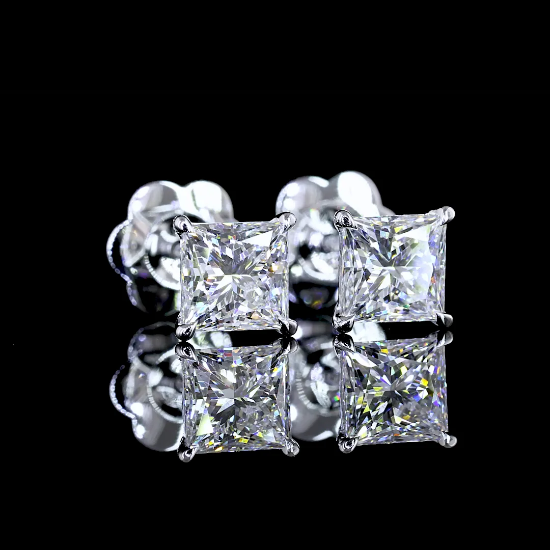 1.58 Cts 14k White Gold Princess Shape Studs Earring - Video