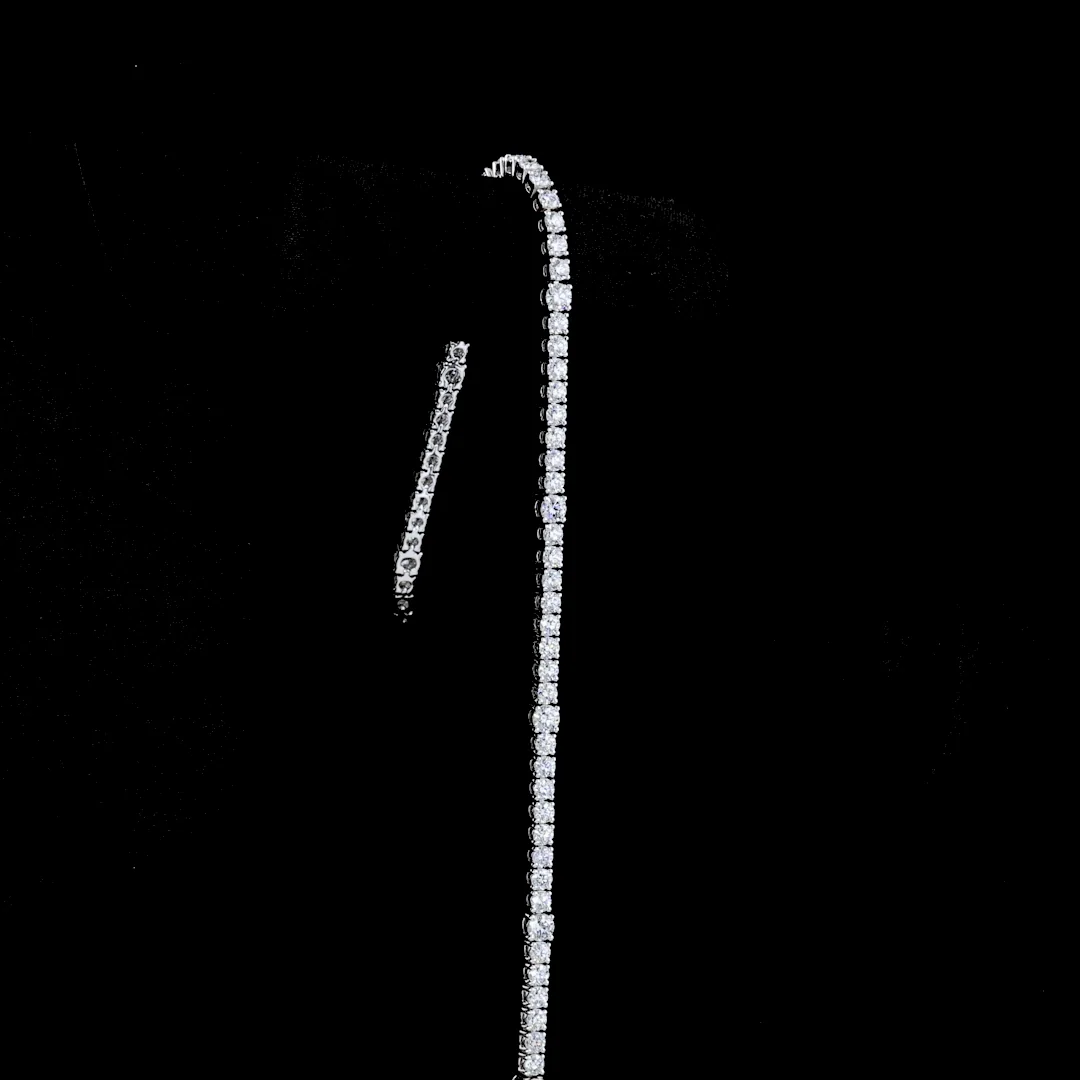 3.76 Cts 14k White Gold Round Shape Station Line Tennis Bracelet - Image 3