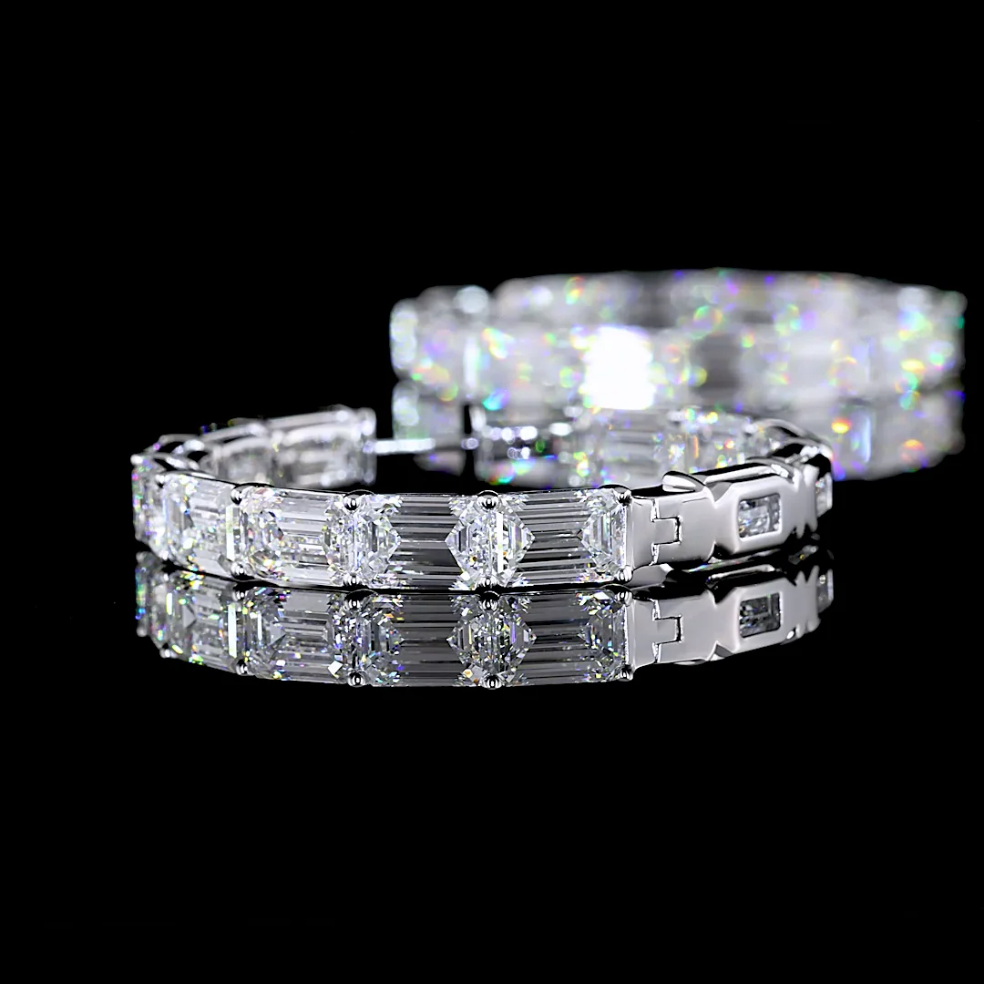 26.54 Cts 14k White Gold Emerald Shape Hoops Earring - Image 4