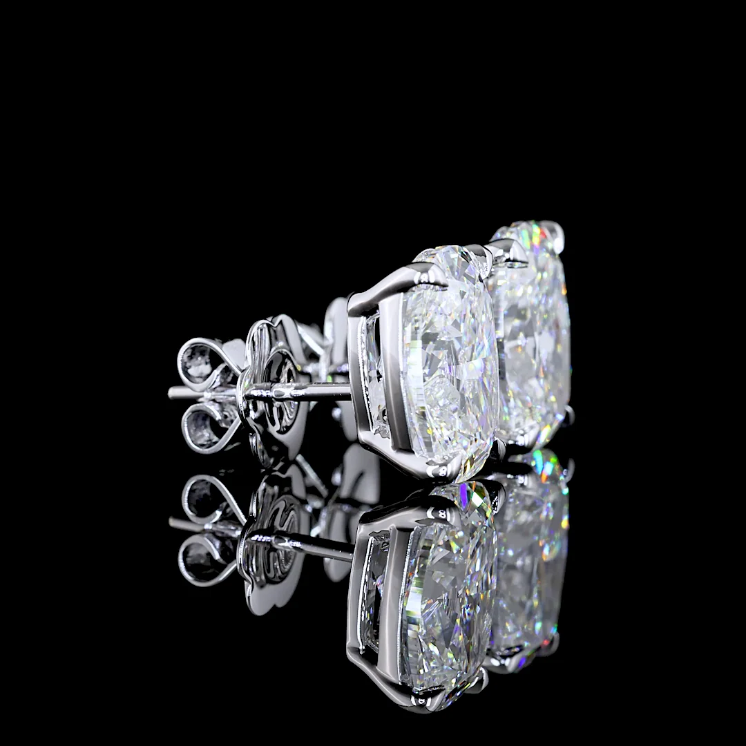 5.47 Cts 14k White Gold Cushion Brilliant Shape Studs Earring - Video
