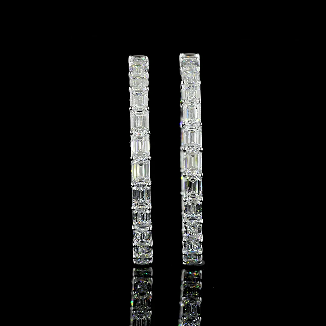 12.79 Cts 14k White Gold Emerald Shape Hoops Earring - Image 3