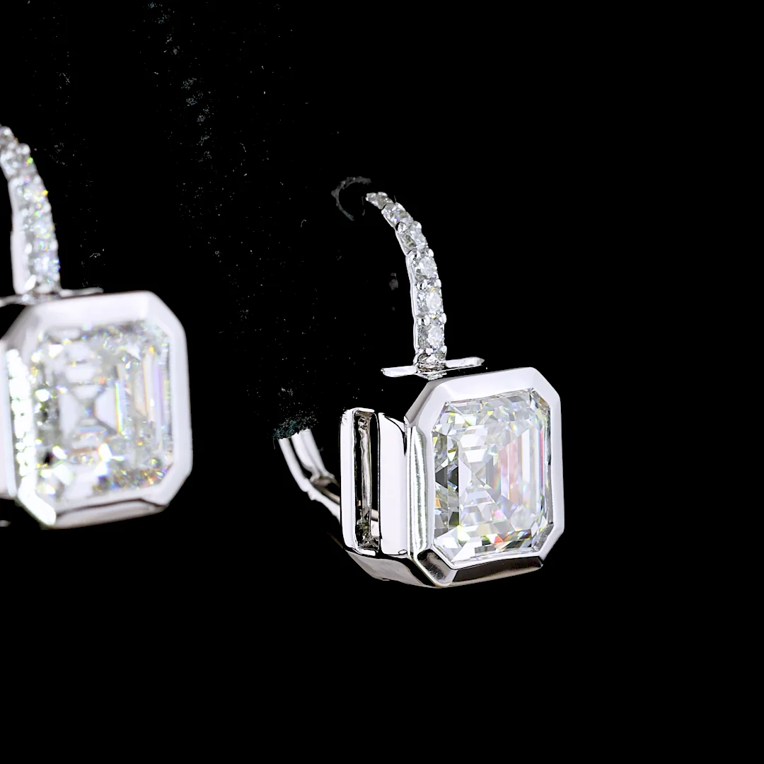 3.18 Cts 14k White Gold Asscher Shape Hanging Earring - Image 2