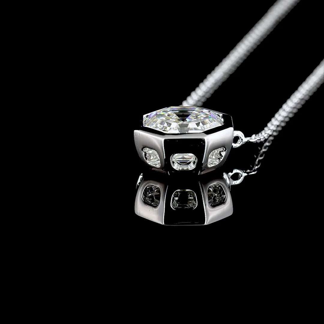 2.59 Cts 14k White Gold Octagon Shape Solitaire Pendant - Image 4