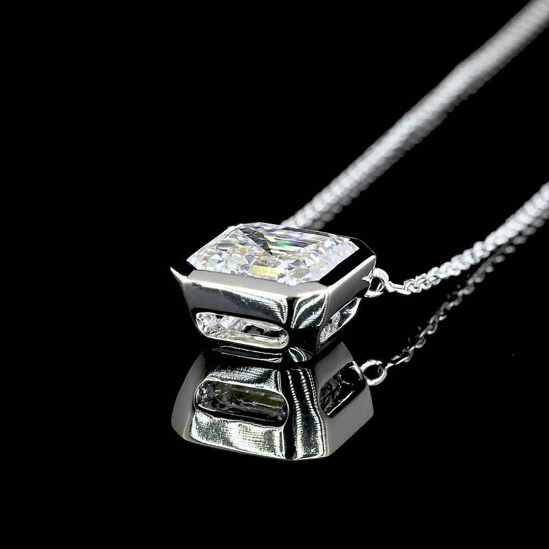 3.06 Cts 14k White Gold Asscher Shape Solitaire Pendant - Image 4