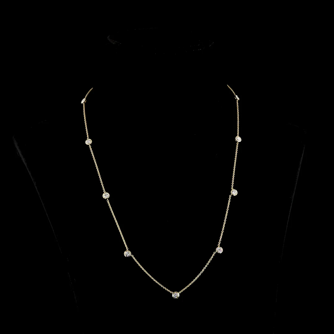 2.02 Cts 14k Yellow Gold Round Shape Station Necklace - Video